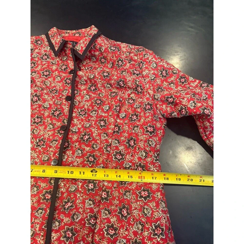 Vintage Silkland 100% Silk Jacket Blazer Red Black Floral Size Petite Large
